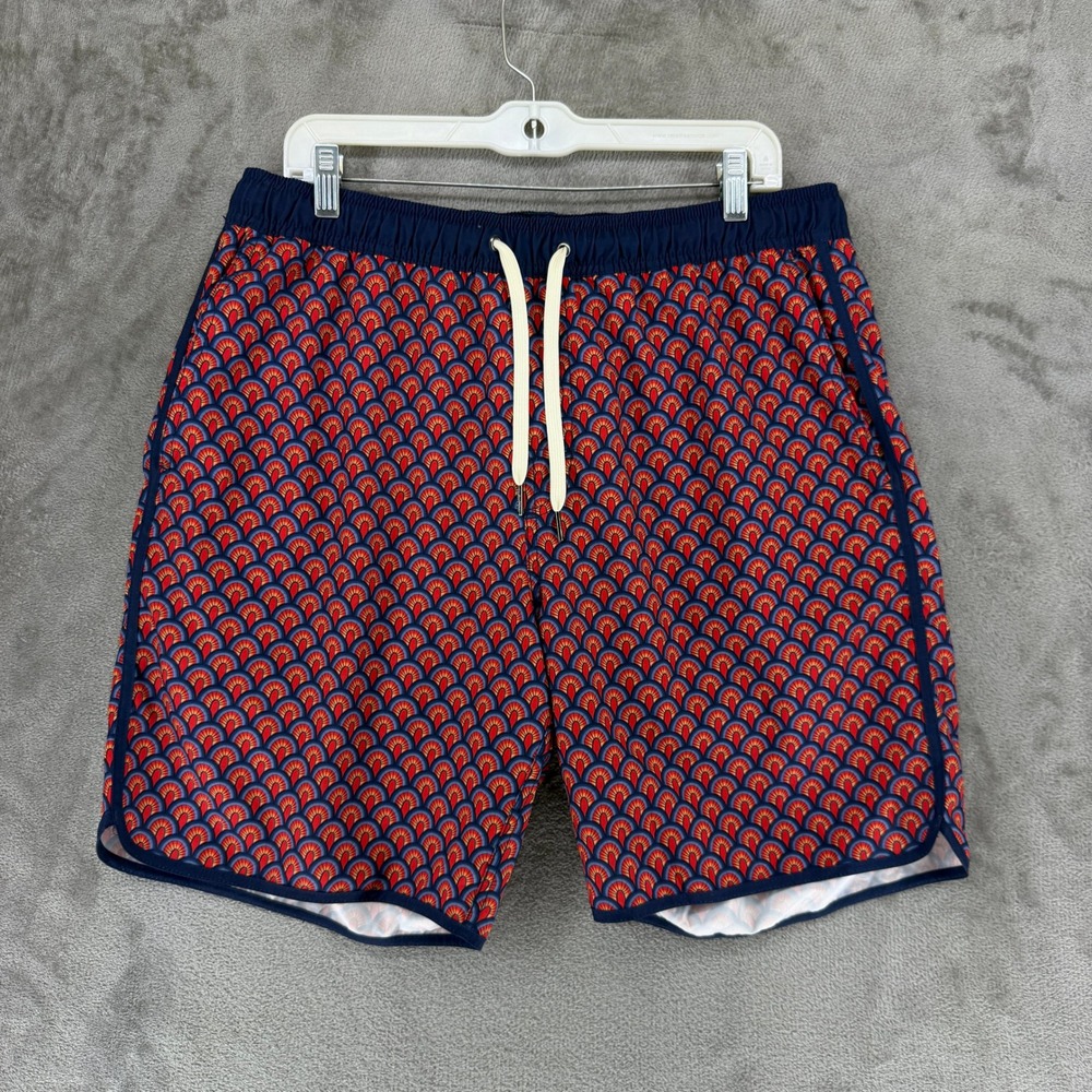 Fair Harbor Swim Trunks Mens XL The Anchor‎ Red Blue Geometric Fan EUC